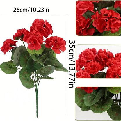UV Resistant Artificial Geraniums – Outdoor Red Faux Flowers for Patio, Garden & Home Decor