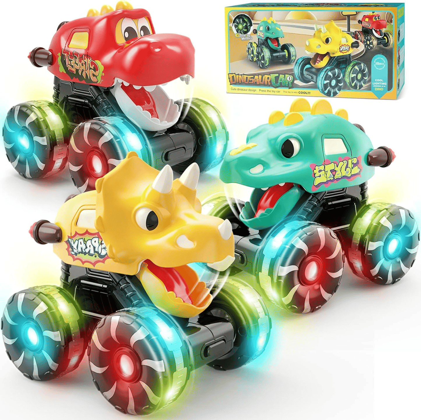 Press & Go Dino Truck Toy with Motion Activated Light for Toddlers🎁Best Birthday Gifts for Baby