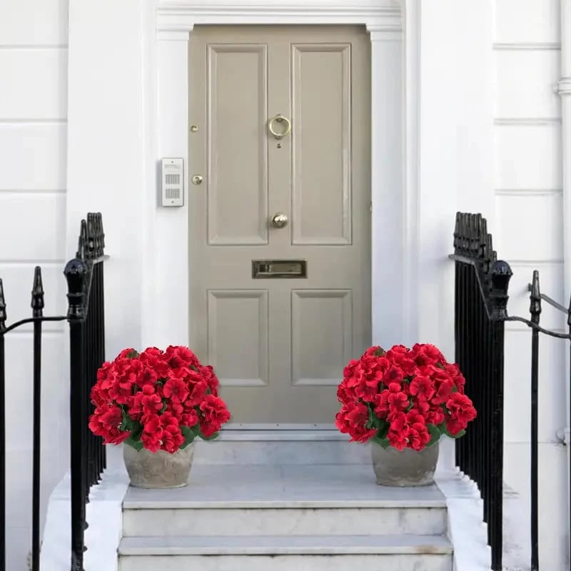 UV Resistant Artificial Geraniums – Outdoor Red Faux Flowers for Patio, Garden & Home Decor