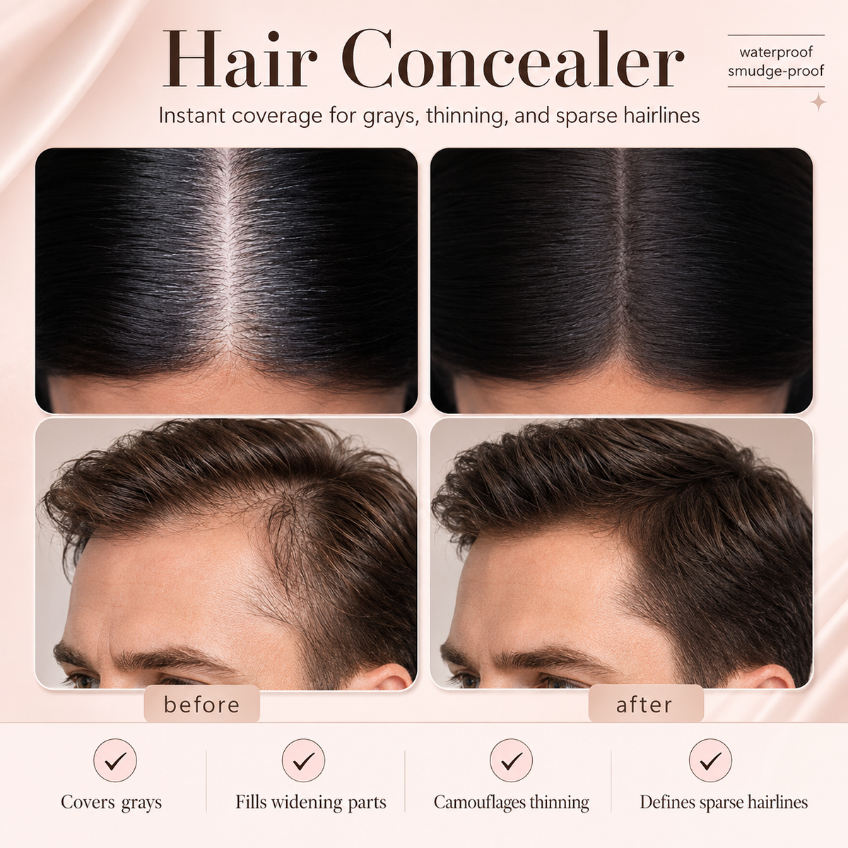 Hair Concealer – Instantly Covers Gray Roots & Thinning Hair